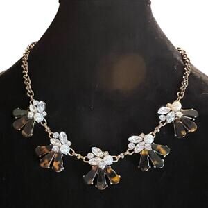 Brown "Tortoise" Jeweled Statement Necklace – 21", Good Condition